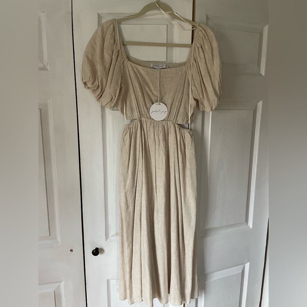 Petal & Pup Cream Puff-Sleeve Cutout Maxi Dress